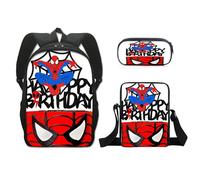 lot de 3 Ensemble de Sac à Dos Scolaire pour Enfants, Sacs à Dos Spider-Man pour + Boîte à Lunch + Étui à Crayons,Rouge