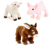 Lot de 3 - Ensemble Ferme de Jouets en Peluche Doux et Câlins pour Enfants, Réalistes et Ressemblant à la Vie (12-15CM / 5-6 Pouces) (Âne + Agneau + Cochon)