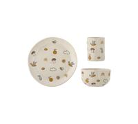 Lot de 3 ensembles de vaisselle en grès blanc, à motifs, assiette/bol/tasse, boîte cadeau - Bloomingville, Agnes - 18x18x2 cm