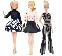 Lot De 3 Ensembles De Vêtement Poupée 2 Hauts + 2 Jupes + 1 Combinaison Pantalon Accessoire Décoration Pour Poupée Barbie
