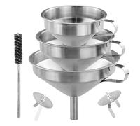 Lot de 3 entonnoirs de cuisine en acier inoxydable (15 cm + 13 cm + 11 cm) avec 2 filtres amovibles pour transférer des liquides, des huiles de cuisson, de la confiture et 1 brosse de nettoyage