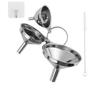 Lot de 3 entonnoirs de cuisine en acier inoxydable empilables - Petit entonnoir de cuisine avec brosses de nettoyage - Poignée - Entonnoir pour le transfert de liquides - 3 crochets
