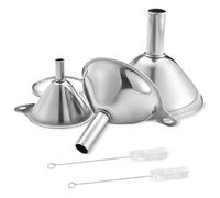Lot de 3 entonnoirs en acier inoxydable avec 2 brosses de nettoyage - Entonnoir pour huile, liquide, épices, séchage, ingrédients, poudre (4,5/5,5/7,5 cm)