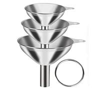 Lot de 3 entonnoirs en acier inoxydable avec poignée, entonnoir de cuisine pour transférer des liquides, des huiles de cuisson, de la confiture et de la poudre (7,5/5,5/4,5 cm)
