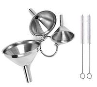 Lot de 3 entonnoirs en acier inoxydable pour la cuisine avec 2 brosses de nettoyage et poignée, mini entonnoir empilable pour liquides, huiles de cuisson et poudres, 4,5/5,5/7,5 cm