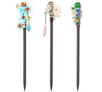 Lot de 3 épingles à cheveux chinoises en forme de fleur de 17,8 cm - Baguettes à cheveux en bois pour femme - Bâtons à cheveux exquis pour chignons Cheongsam - Épingles à cheveux florales