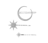 Lot de 3 épingles à cheveux en strass, motif lune, étoile et strass, pour femme, antidérapantes, pour mariage, fête, port quotidien, argent A