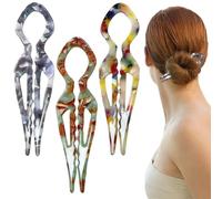 Lot de 3 épingles à cheveux Lialys Prestige - Épingles à cheveux torsadées françaises - 3 couleurs - En forme de U - Pinces à cheveux magiques en acétate - Sans effort - Élégantes - Pour femme et amie