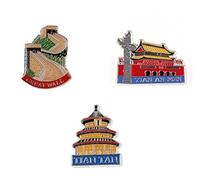 Lot de 3 épingles souvenir de voyage en Chine de Pékin, grande muraille Tiananmen Temple du Ciel, Métal, Sans pierre précieuse