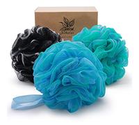 Lot de 3 éponges de bain en maille de 75 g XL pour femmes, hommes, enfants, chouchou de douche Luffa en loofa - Éponge en maille pour une peau soyeuse et lisse - Accessoires de bain