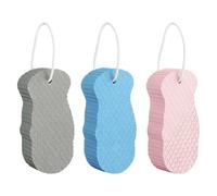 Lot de 3 éponges de bain exfoliantes PVA douces en forme d'écailles de poisson avec cordon, brosse de bain douce pour peaux sensibles et adultes, bleu, gris, rose