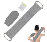 Lot de 3 éponges exfoliantes pour le dos en fibre de bambou - Brosse à dos en fibre de bambou - Gant de massage avec dos et sac à savon (gris)