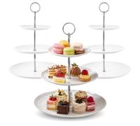 Lot de 3 étagères à 3 Niveaux, Blanches, Hauteur 33 cm, présentoir Cupcakes | Présentoir à gâteaux en plastique, étagère à fruits réutilisable, pour gâteaux, en-cas, biscuits, goûter, fêtes
