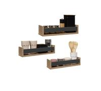 Lot de 3 étagères à épices murales JULES façon hêtre et noir