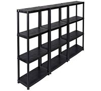 Lot de 3 étagères, étagère en plastique noir. Dimensions par étagère : 61 x 30,5 x 130 cm.
