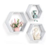 Lot de 3 étagères flottantes hexagonales en bois nid d'abeille Étagère murale en nid d'abeille Décoration murale hexagonale avec matériel de suspension pour chambre à coucher, salon, cuisine,