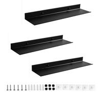 Lot de 3 étagères flottantes noires en aluminium de 70 cm pour chambre à coucher, salle de bain, salon, installation facile à percer et sans perçage