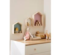 Lot de 3 étagères maison bois rose TU