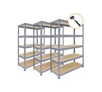 Lot de 3 Etagères Métal Gris à 5 Niveaux - 90 x 182,5 x 50cm