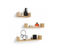 Lot de 3 étagères murales façon hêtre 60/45/30 cm