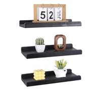 Lot de 3 étagères murales flottantes noires en bois avec rebord pour photo, rebord de photo, rangement mural moderne pour décoration et organisation de la maison