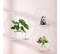 Lot de 3 étagères murales hexagonales en métal blanc pour décoration murale dans le salon, la chambre à coucher, la salle de bain, le café et l'hôtel