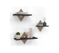 IDMarket - Lot de 3 étagères murales Iris façon hêtre et Noir