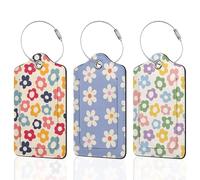 Lot de 3 étiquettes de bagage pour valise, marguerites groovy en cuir, étiquettes d'identification avec boucle en acier durable pour femmes, hommes, enfants, filles