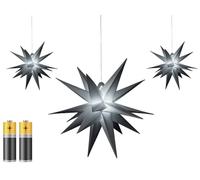 Lot de 3 étoiles lumineuses 3D - Étoile de Noël - Éclairage blanc chaud - Convient pour l'intérieur et l'extérieur - À suspendre - Câble d'alimentation de 100 cm - Environ Ø 25 cm - Fonctionne avec