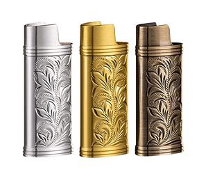 Lot de 3 étuis à briquet vintage pour mini briquet BIC, étui à briquet réutilisable en alliage de zinc avec gravure créative vintage, support de coque de briquet 2,3 pouces x 0,9 pouces x 0,5 pouces