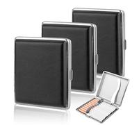 Lot de 3 étuis à cigarettes en cuir et métal, étui à cigarettes en cuir synthétique pour 20 cigarettes,Boîte À Cigarettes En Métal Noir,Homme Femme Aluminium Etui Paquet Cigarette Paquet de Cigarettes