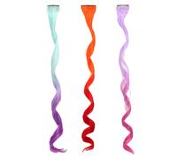 Lot de 3 extensions de cheveux à clipser, longues, bouclées et colorées, ombrées et arc-en-ciel, pour 18 poupées, couleur aqua/orange/lavande, pa