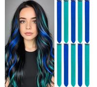 Lot de 3 extensions de cheveux à clipser pour femme - Sans couture - Colorées et droites - Extensions de cheveux pour femme - Accessoires de cheveux - Bleu