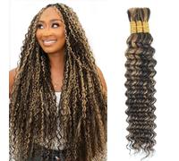 Lot de 3 extensions de cheveux humains pour tresses bohème, ondulations profondes, en vrac, 110 g, sans nœuds, non traités, brun, ombré, 40 cm, ombré P430