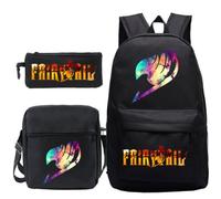 Lot de 3 Fairy Tail Sac à Dos, Sacoche et Trousse à crayons Noir