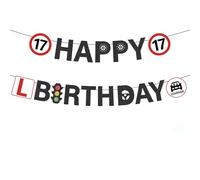 Lot de 3 fanions en forme de L pour 17e anniversaire - Bannière pour 17e anniversaire de permis de conduire, panneaux de signalisation routière, fournitures de fête à thème pour enfants de 17 ans