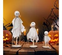 Lot de 3 fantômes en bois pour Halloween, lot de 3 fantômes primitifs sur support en bois, décoration de table effrayante pour centres de table, étagères et cheminées