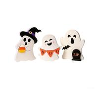 Lot de 3 Fantômes en pour bois pour déco Halloween Mignonne Lot | Design mignon, pour chapeau sorcière, maïs pour bonbon, pierre tombale, ambiance festive peur