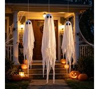 Lot de 3 fantômes lumineux à suspendre, 1,5 m, 1,2 m, décorations d'Halloween chaudes