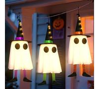 Lot de 3 fantômes suspendus à LED pour Halloween - 60 cm - Fantômes lumineux avec chapeau de sorcière - Décoration d'Halloween - Décoration fantôme pour décoration d'Halloween, terrasse, carnaval