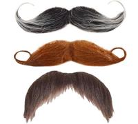Lot de 3 fausses moustaches auto-adhésives réalistes à coller sur le guidon et poils du visage marron touffu, réutilisables pour déguisement de barbe pour Halloween, Noël, carnaval et fêtes sur le