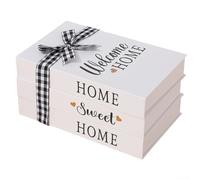 Lot de 3 faux livres rustiques avec corde de chanvre, design pliable pour une décoration élégante sur plateaux, étagères ou bureaux (maison)