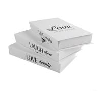 Lot de 3 faux livres rustiques pour étagères, ensemble de décorations pliantes en papier gris nécessitant un assemblage pour la maison et la ferme (Love)