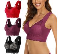 Lot de 3 Femme Soutien Gorge Grande Taille sans Armature Dos Nageur Dentelle Soutien Gorge sans Armature Brassière Femme Push up Col en V Bralette Comfit Noir Brassiere sans Coutures