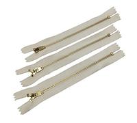Lot de 3 fermetures éclair en laiton fermées avec curseur semi-automatique, disponible en Maya 3#, fermeture éclair pour couture, fermeture éclair pour couture sur vêtements, (14 cm, crème)