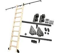 Lot de 3 ferrures de porte coulissante de 6,1 m pour portes de grange - Kit complet de rails en acier noir avec roulettes au sol - Système d'échelle de bibliothèque - Rails réglables de 200 cm