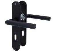 Lot de 3 ferrures de porte longues en acier inoxydable noir pour 3 portes avec trou de serrure à garniture, poignée de porte, poignée de porte