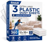 Lot de 3 feuilles anti-poussière en plastique pour décoration - 3,6 x 3 m - Feuilles de poussière en plastique transparent pour meubles et sols - Bâche en polyéthylène - Housse anti-poussière - 3,6 x