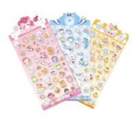 Lot de 3 feuilles d'autocollants 3D mignons pour enfants - Imperméables - Autocollants décoratifs amusants - Pour journal, coque de téléphone portable, bouteille d'eau, trousse à stylos, ordinateur