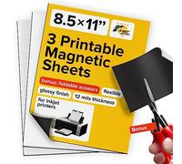 Lot de 3 feuilles magnétiques imprimables brillantes (22 x 28 cm) - Papier magnétique flexible optimisé pour jet d'encre, non adhésif - Idéal pour aimants photo, aimants pour voitures, réfrigérateur